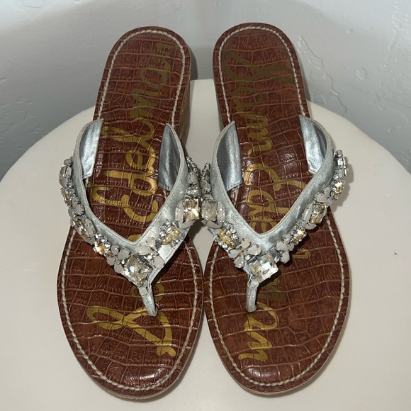Sam Edelman silver with crystal embellishments platform sandal Sz 8.5 - Picture 1 of 7